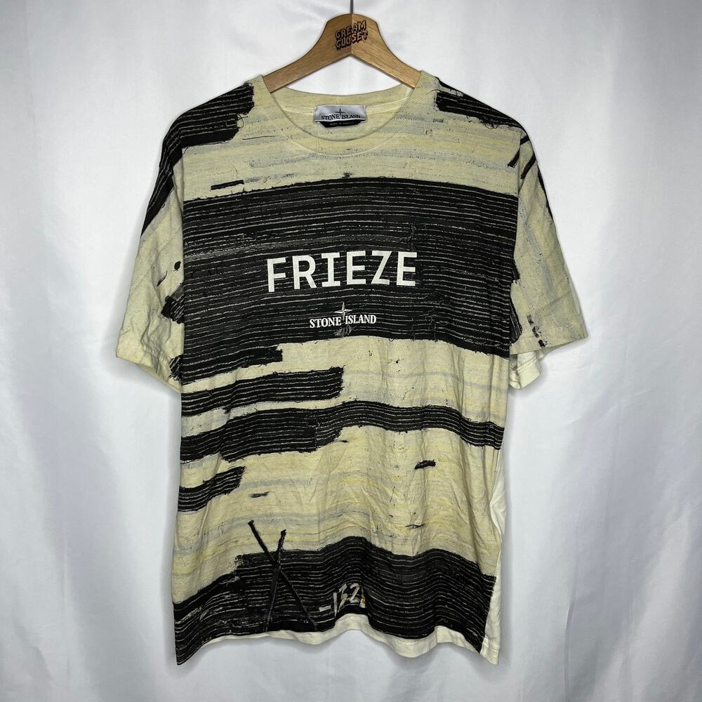 Stone Island Frieze LA Exclusive Striped Tee in Cream M